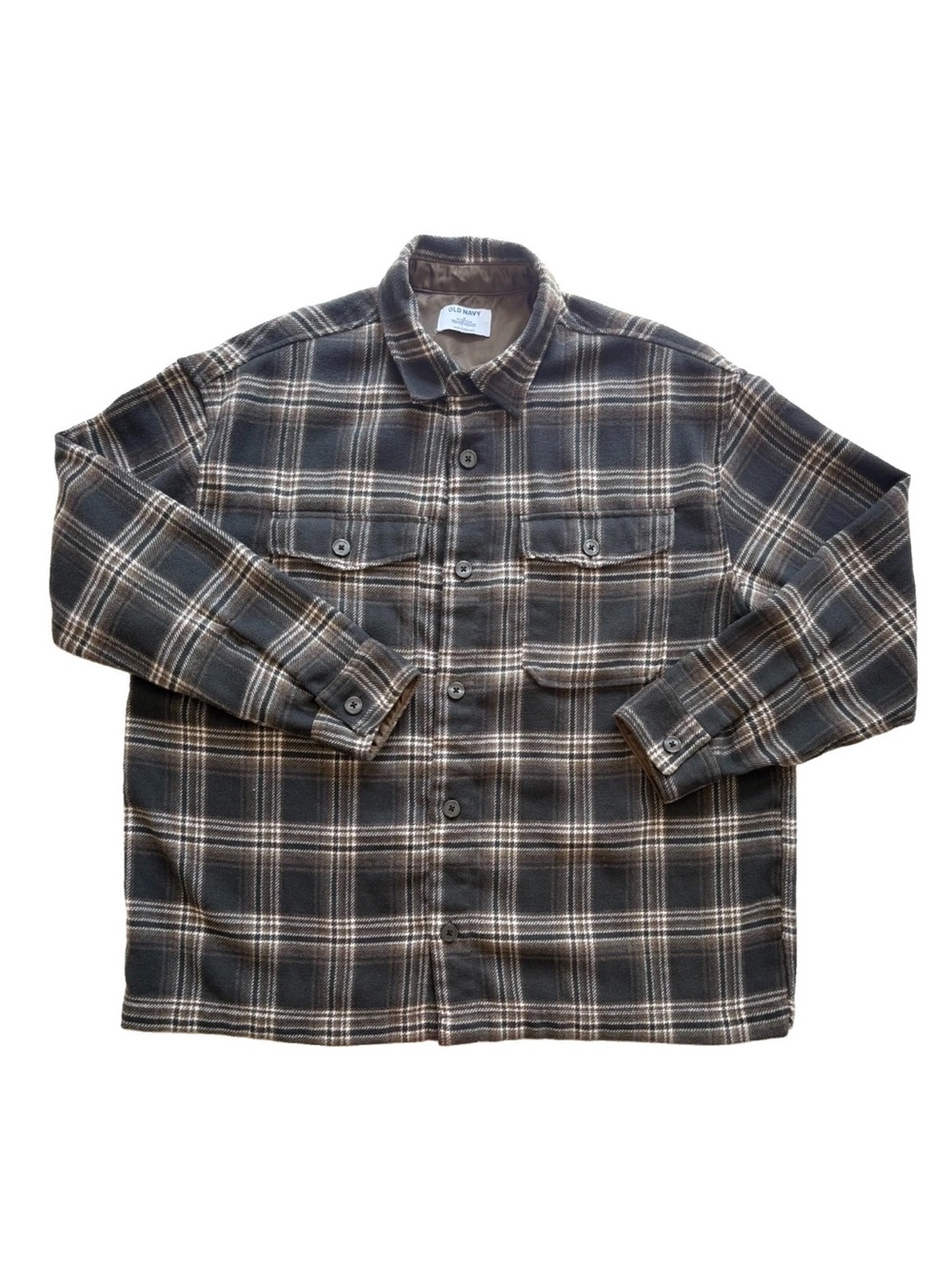 Old Navy M Plaid Button-Up Shirt Jacket - Brown Oversized Shacket